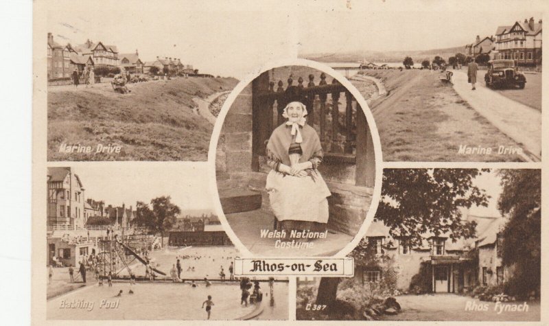 RHOS-ON-SEA, MultiView, Conwy, Wales - Vintage POSTCARD