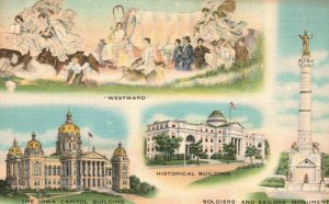 Westward Capitol Building Soldiers And Sailors Monument Iowa IA Vintage Postcard