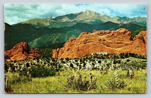 c1975 Pikes Peak Overlooking Gateway Rocks in Colorado VINTAGE Postcard 0888