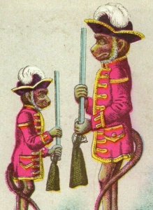1880's Marks Bros. Stores Anthropomorphic Animals Colonial Rifles Card P153