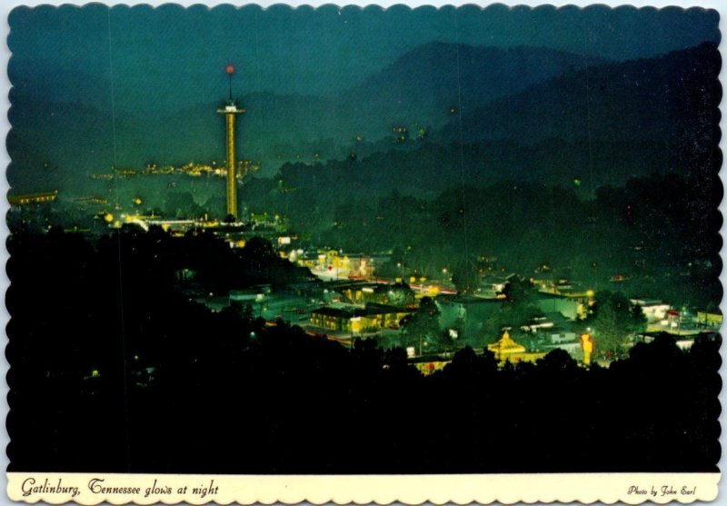 Postcard - Gatlinburg glows at night - Gatlinburg, Tennessee 