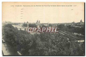 Old Postcard Paris Panorama taken the Pavillon de Flore on the Seine Notre Da...