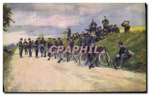 Old Postcard Militaria Hunters Halt cyclists Velo Cycle