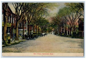 Main Street Tree-lined Horse Carriages Scene Nantucket Massachusetts MA Postcard