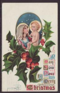 A Merry Christmas,Madonna,Child,Holly Postcard