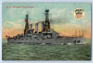 US Navy Ship Postcard US Battleship Rhode Island c1910's Unposted Antique