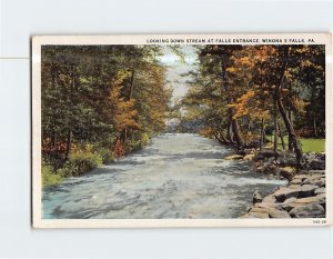 Postcard Looking Down Stream at Falls Entrance Winona 5 Falls Pennsylvania USA
