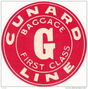 Cunard Line , G Baggage First Class Label , 20-30s