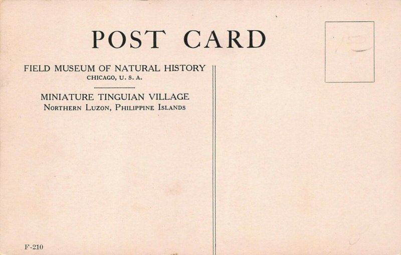 CHICAGO FIELD MUSEUM HISTORY~TINGUIAN VILLAGE~LUZON PHILIPPINE ISLANDS POSTCARD