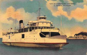 City of Cheboygan Steamer Car Ferry St Ignace Michigan 1951 linen postcard