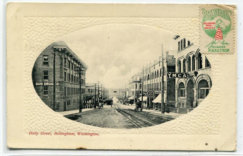 Holly Street Scene Bellingham Washington 1912 postcard