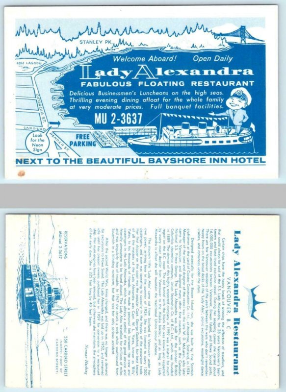 VANCOUVER, B.C. Canada ~ Advertising LADY ALEXANDRA Floating Restaurant Postcard