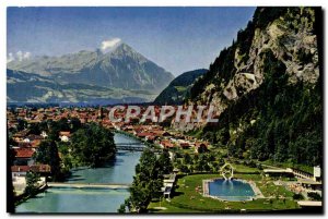 Modern Postcard Interlaken Strandbad Mit Niesen