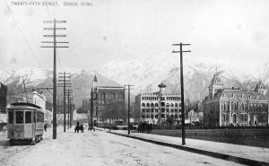 Postcard RPPC View of Trolley on 25th Street in Ogden, UT.         S6