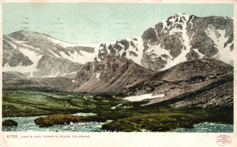 Vintage Postcard 1907 Grey's and Torrey's Peaks Trail Idaho Springs Colorado 