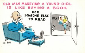 Vintage Postcard Old Man Marrying A Young Girl Is Like Buying A Book For Someone