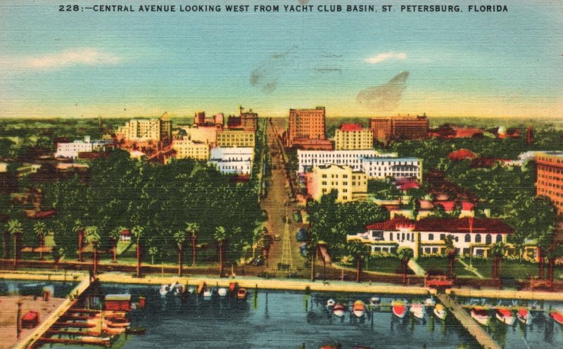 Vintage Postcard 1944 Looking West From Yacht Club Basin St. Petersburg Florida