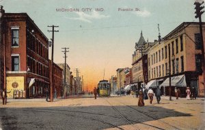Franklin Street Streetcar Michigan City Indiana 1910 postcard