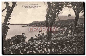 Old Postcard Menton Garavan View from between flowers