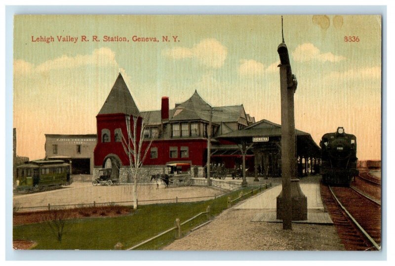 c1910's Lehigh Valley R.R. Railroad Train Station Depot Geneva NY Postcard