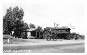 Postcard RPPC Arizona Chino Valley 1950 Mobile Gas Station pumps AZ24-2256