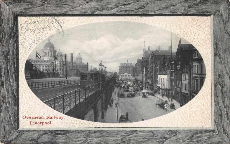 Liverpool England birds eye view overhead railway antique pc Z46042