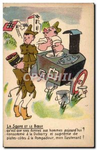 Humor - Illustration - Soup and Beef - militaria - Old Postcard