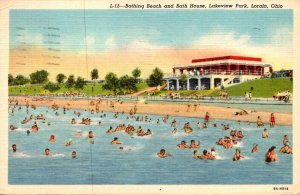 Ohio Lorain Lakeview park Bathing Beach and Bath House 1943 Curteich