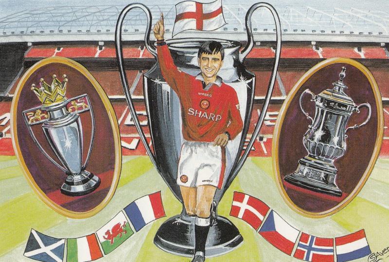 Manchester United FC Cup Premiership Win Double 1996 Postcard