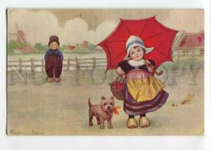 3116783 Rural Kids w/ DOG by COLOMBO vintage ART DECO Italy PC