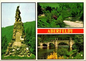 CONTINENTAL SIZE POSTCARD ABERFELDY-BLACK WATCH MEMORIAL RIVER TAY WADES BRIDGE