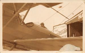 Old Orchard Beach ME Airplane Next to Hanger Harry Jones Pilot RPPC Postcard 