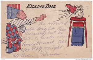 Man throws shoe at alarm clock , Killing Time , PU-1907