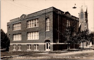 RPPC View of Parochial School, Fennimore WI Vintage Postcard V69