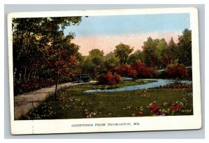 Vintage 1910's Postcard Greetings From Thomaston Maine Antique Auto Nice Park