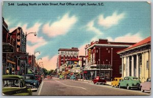 Vtg Sumter South Carolina SC View Looking North Main Street 1940s Linen Postcard