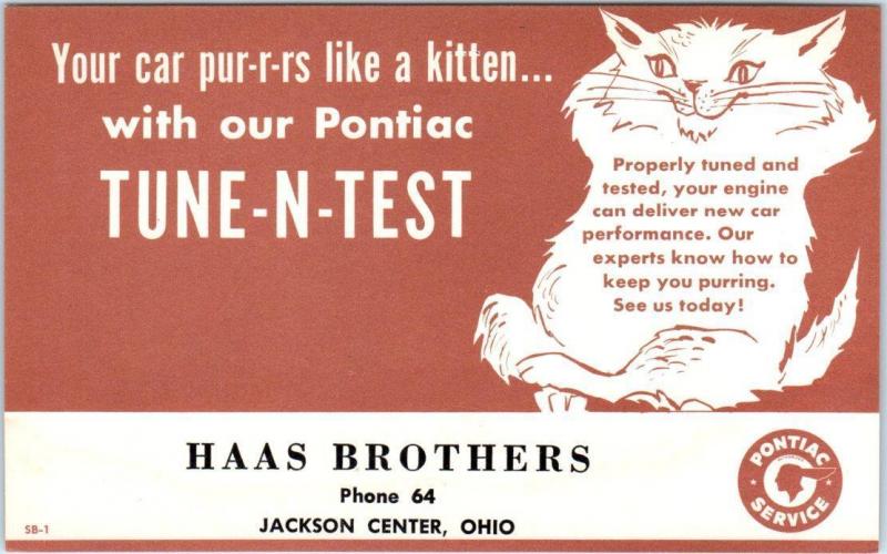 JACKSON CENTER,  Ohio OH  Advertising  HAAS BROTHERS Pontiac Dealer CAT Postcard