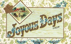 Vintage Postcard 1910's Joyous Days Landscape Farm Forget Me Not Green Greetings