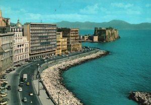 Postcard Caracciolo Street & Castel Dell Ovo Napoli Seafront Castle Naples Italy