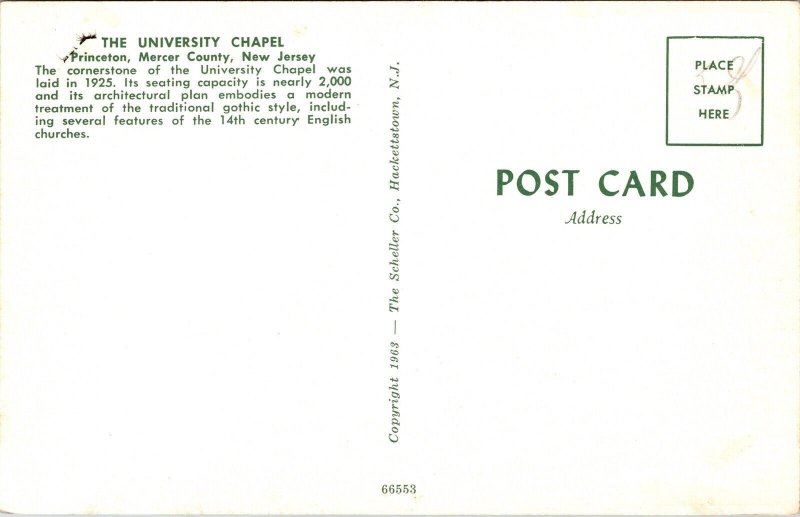 University Chapel Princeton Mercer County New Jersey NJ Postcard VTG UNP Vintage 