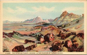 postcard AZ Fred Harvey The Petrified Forest, after painting by Thomas Moran 
