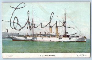 Des Moines Iowa Postcard USS Charlie Glitter Battleship Navy Warship WWII c1910