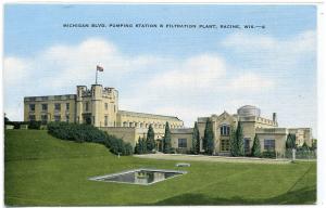 Pumping Station Filtration Plant Racine Wisconsin linen postcard