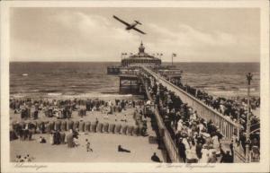 Scheveningen Airplane Over Pier c1930 Postcard