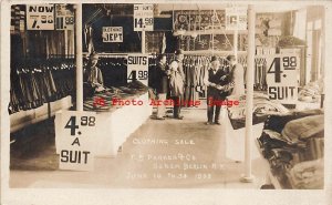 NY, South New Berlin, New York, RPPC, T.B. Parker Clothing Store Interior, Sale