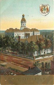 Embossed Postcard; Capitol, Jefferson City MO, Gold Details, State Seal Unposted