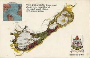 Postcard Map Bermuda + Bermuda Coat Arms 1900s