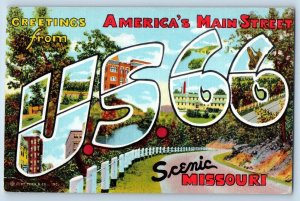 c1940's Greetings From US 66 Scenic Main Street Missouri Correspondence Postcard