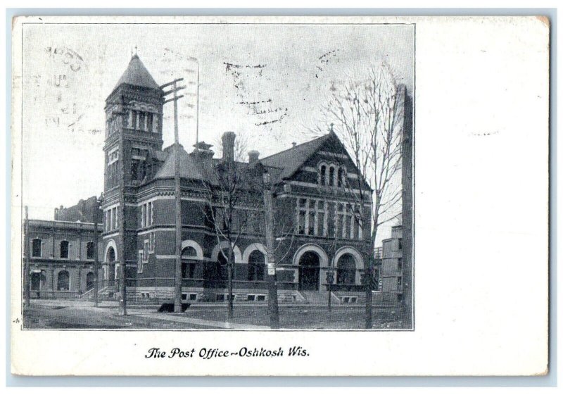 c1910 Exterior Post Office Building Street Oshkosh Wisconsin WI Antique Postcard