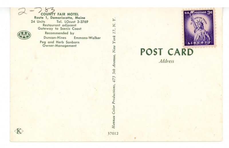 ME - Damariscotta. County Fair Motel